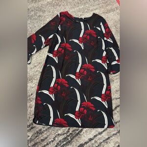 Ann Taylor red white and black floral dress size 16